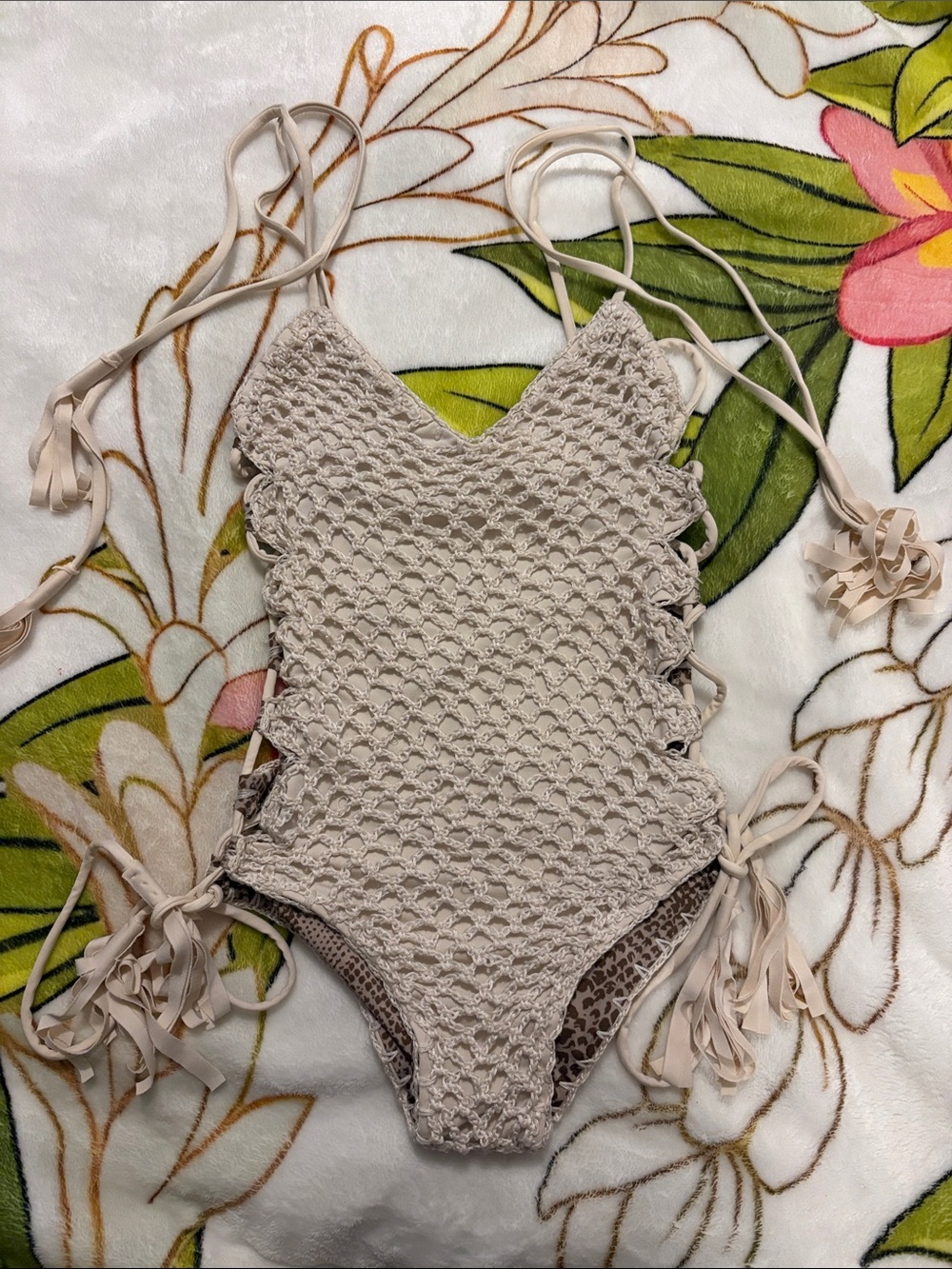 Acacia Kids Beige Crochet One-Piece Swimsuit